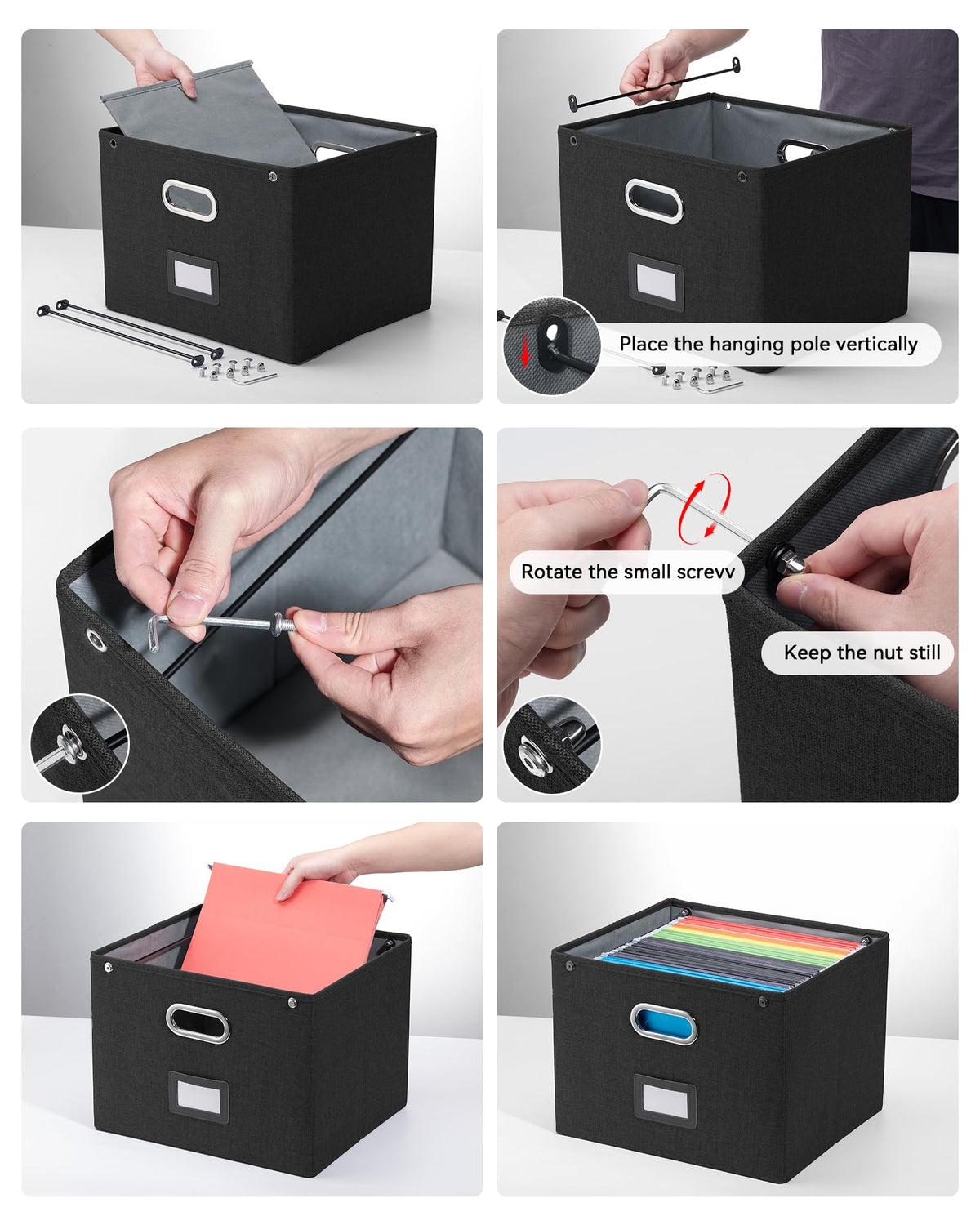 Oterri File Organizer Box with Lid,Large Hanging Filing Box with Mesh Pocket, Document c for Letter