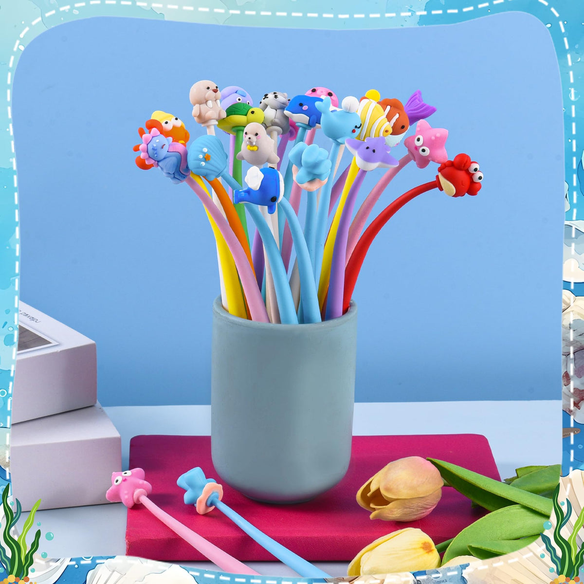 50 PCS Under the Sea Party Favor Stress Relief Bobblehead Pens Fun Cute Pen Fidget Pens Kawaii