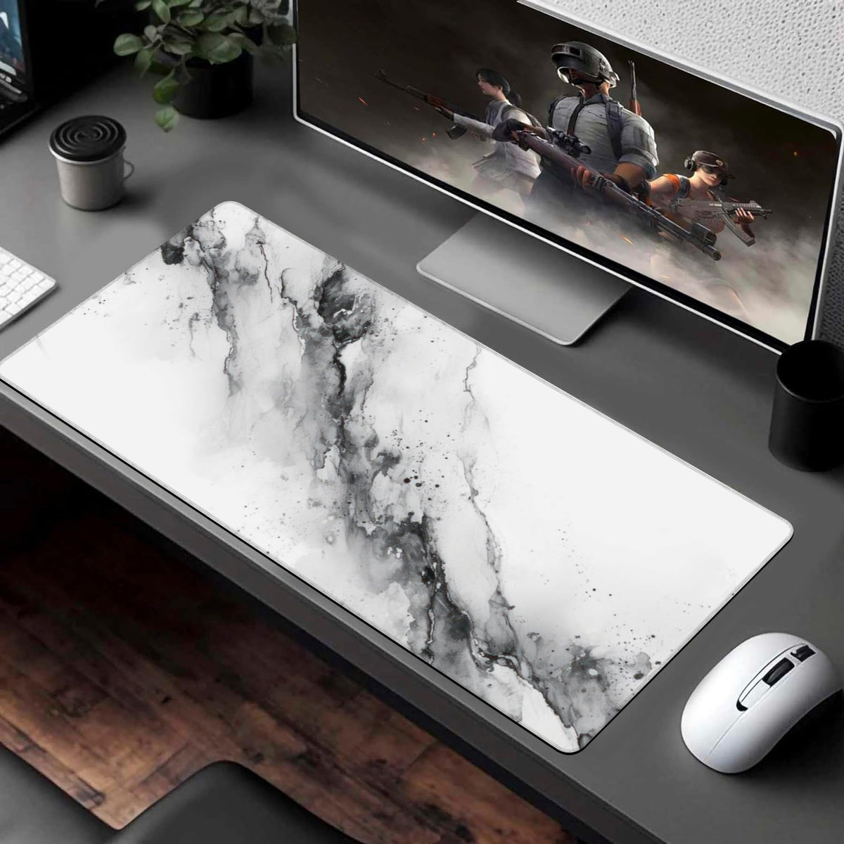 XXL Mouse Pad, White Black Marble Texture Large Desk Mat for Desktop, Extended Large Gaming Mouse