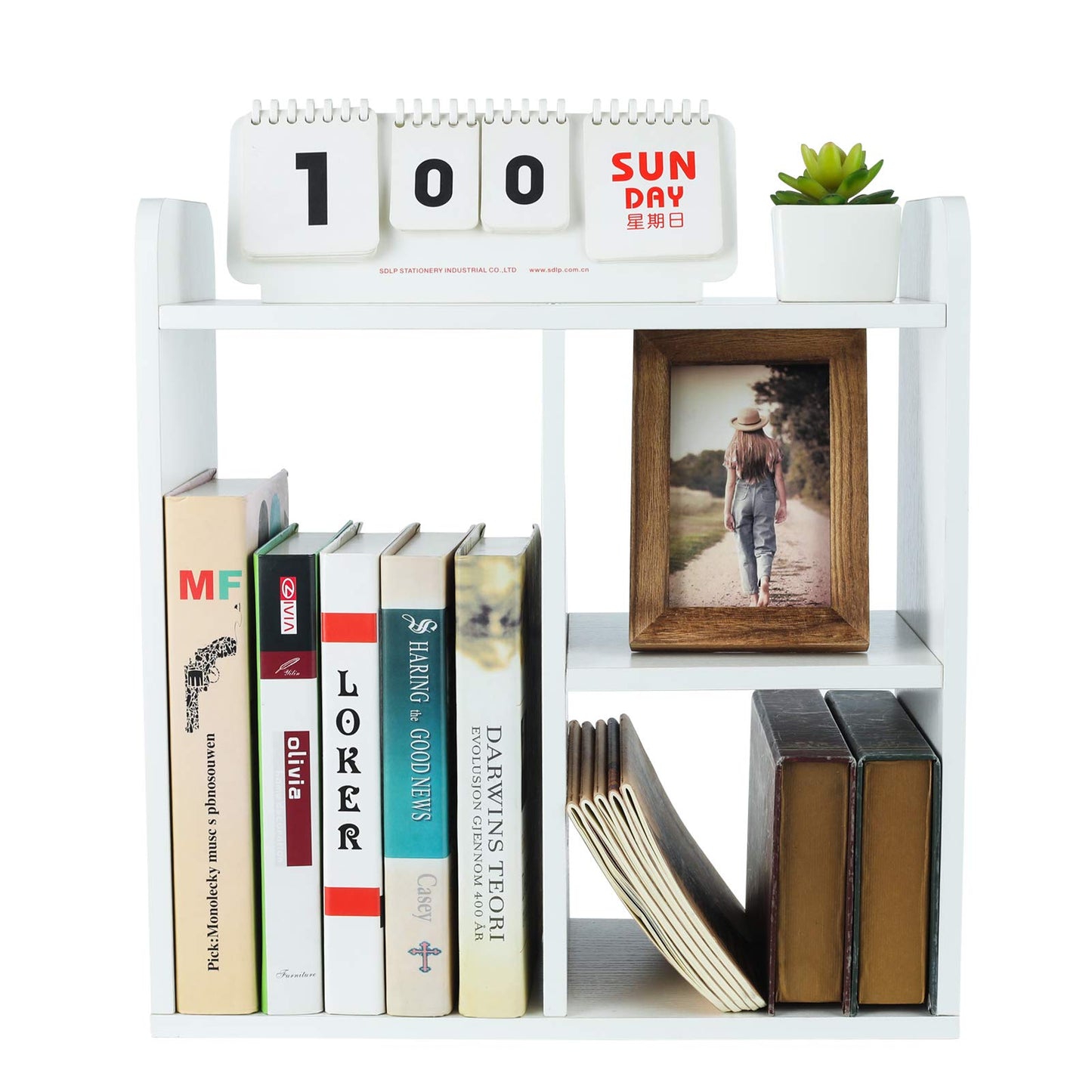 PAG-Mass Desktop Bookshelf Freestanding Wooden Countertop Bookcase Accessories Organizer Display