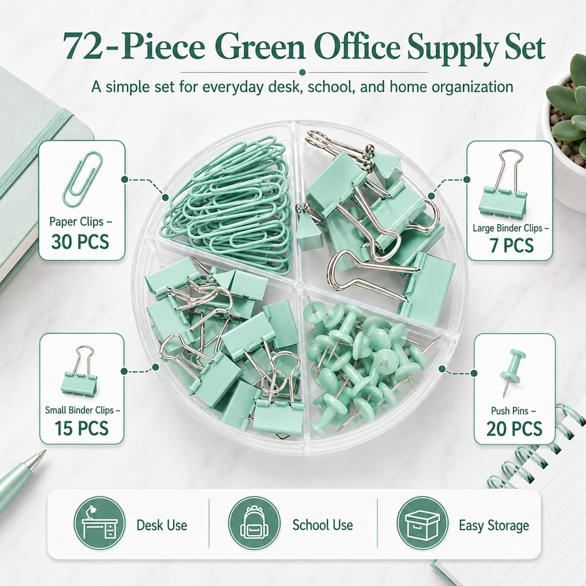 Creechwa Paper Clips Binder Push Pin Set, Assorted Sized Binder Clips