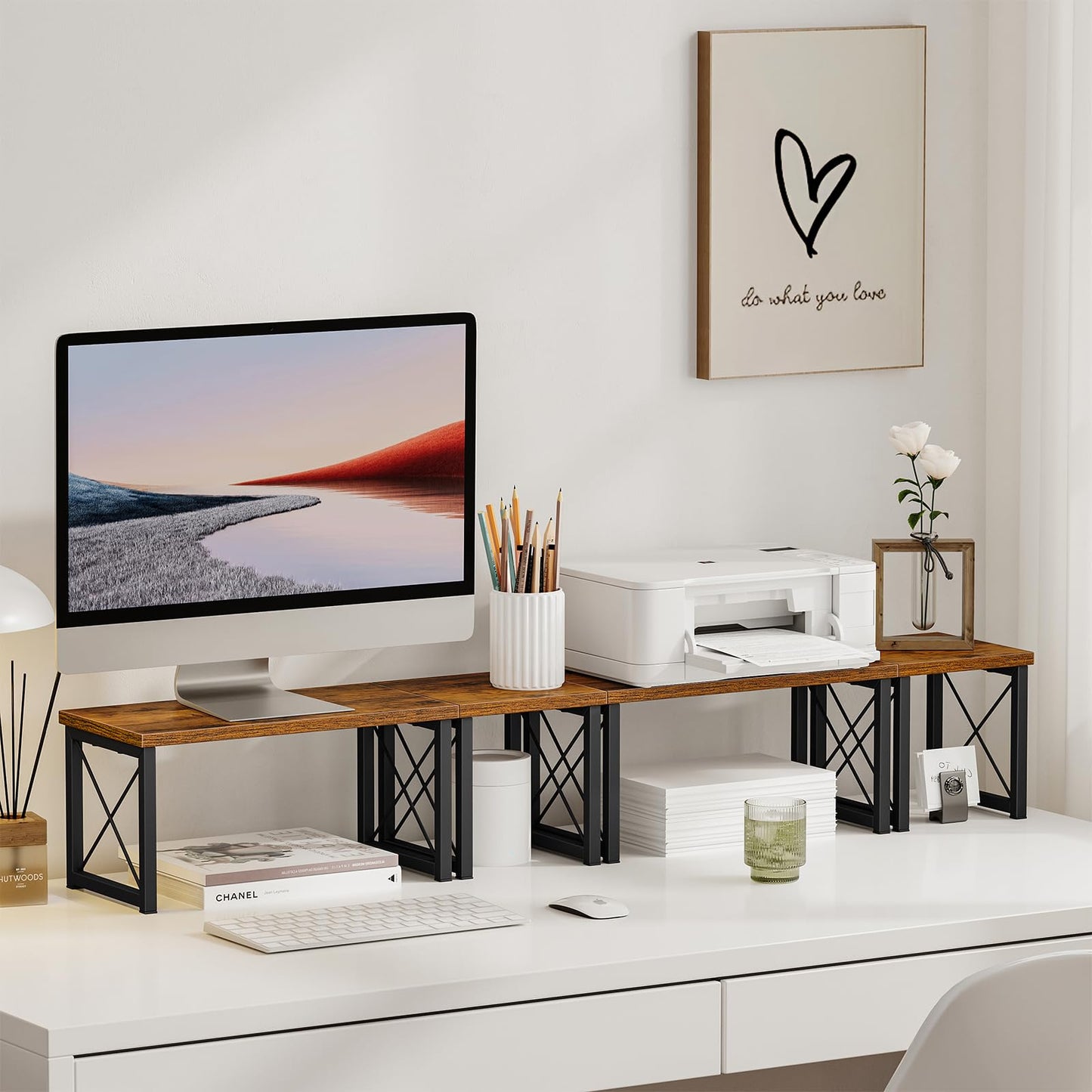 Honiter 2 Sets Desk Shelf, Desktop Organizer Shelf, 2 Tier Independent Stackable Desktop Shelves