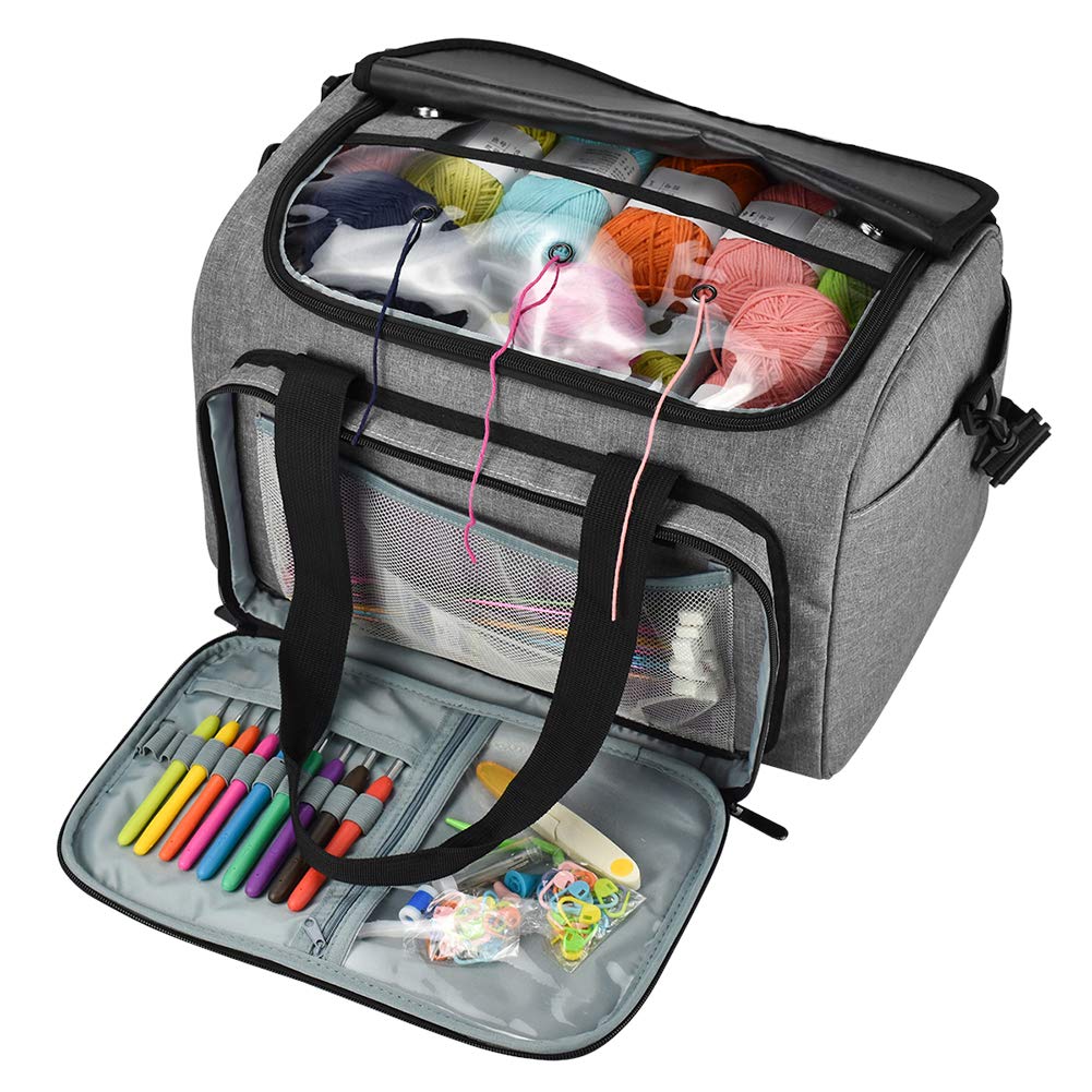 Coopay Giant Knitting Tote Bag, Travel Knitting Bag Yarn Storage Bag with Removable Inner Divider
