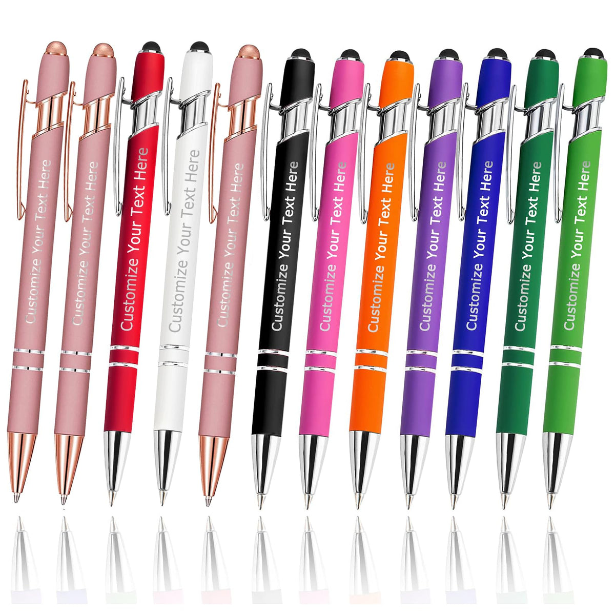 XJone 12 PCS Personalized Pens Bulk with Stylus Tip, Custom Engraving Ballpoint Pens with Name Logo