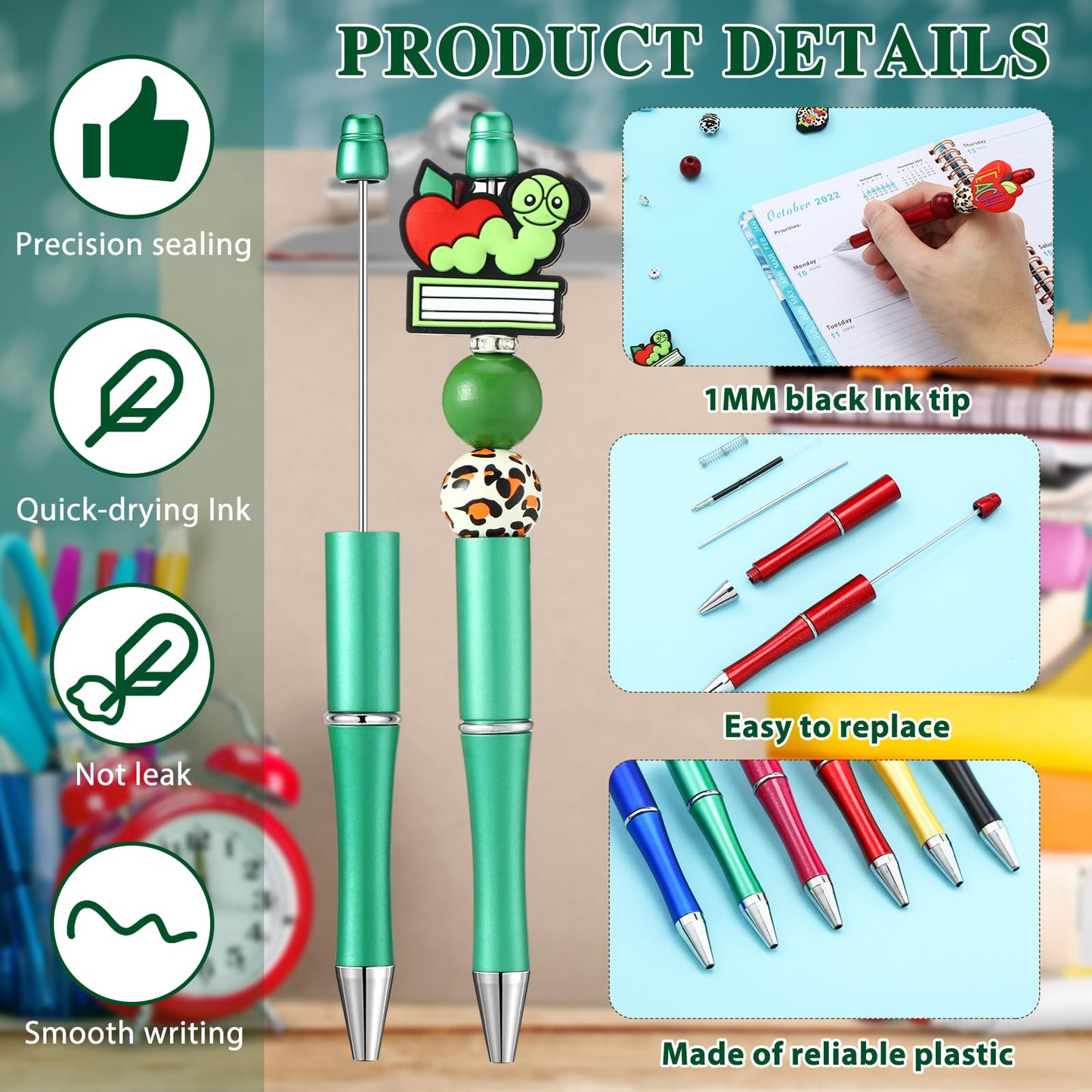 Ctosree 36 Sets Teacher Beadable Pen Kit for Teacher Appreciation Gifts Bead Pen Kit Assorted