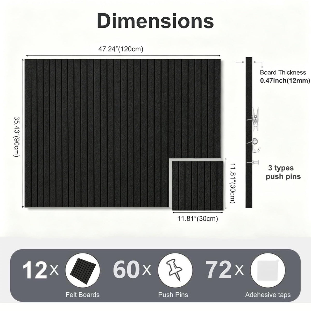 G Gamit 0.47" Thick Felt Pin Board 48"x36" Large Cork Board Alternative 12 Pack 11.81"x11.81"Felt