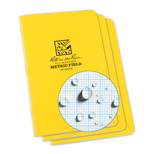 Rite In The Rain Weatherproof Stapled Notebook, 4.625" x 7", Yellow Cover, Metric Field Pattern, 3
