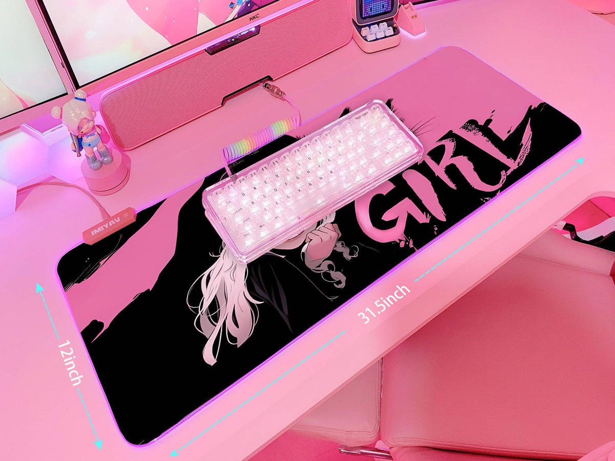 JMIYAV Pink RGB Gaming Mouse Pad 31.5x12 Inch PC XL Large Extended Glowing Led Light Up Desk Pad