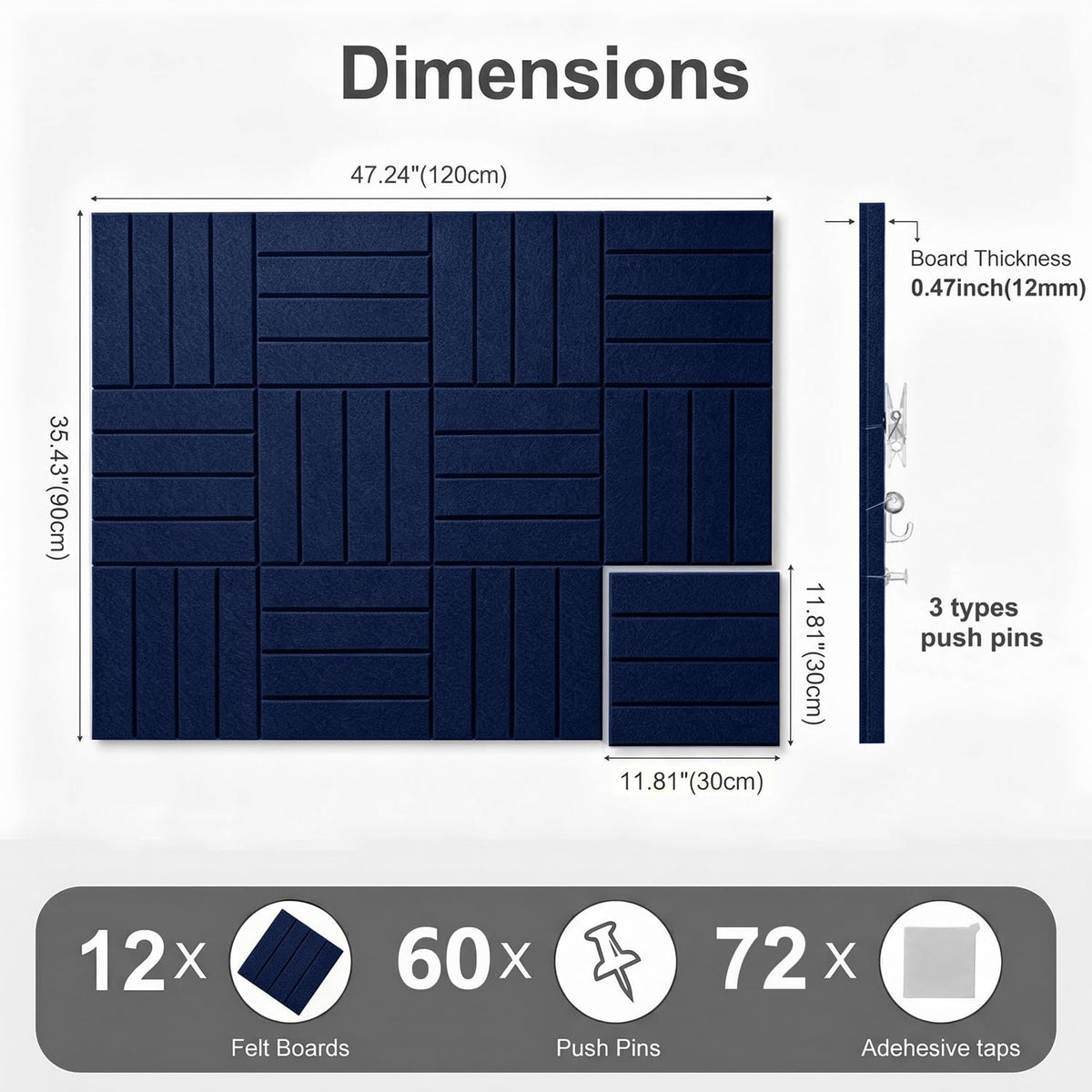 G Gamit 0.47" Thick Felt Wall Tiles 48"x36" Cork Board Alternative 12 Pack 11.81"x11.81"Felt