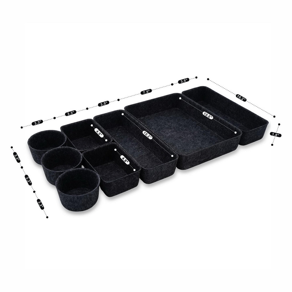 Welaxy office desk drawer organizer tray Storage Bin 8pc Sleek Carbon Box