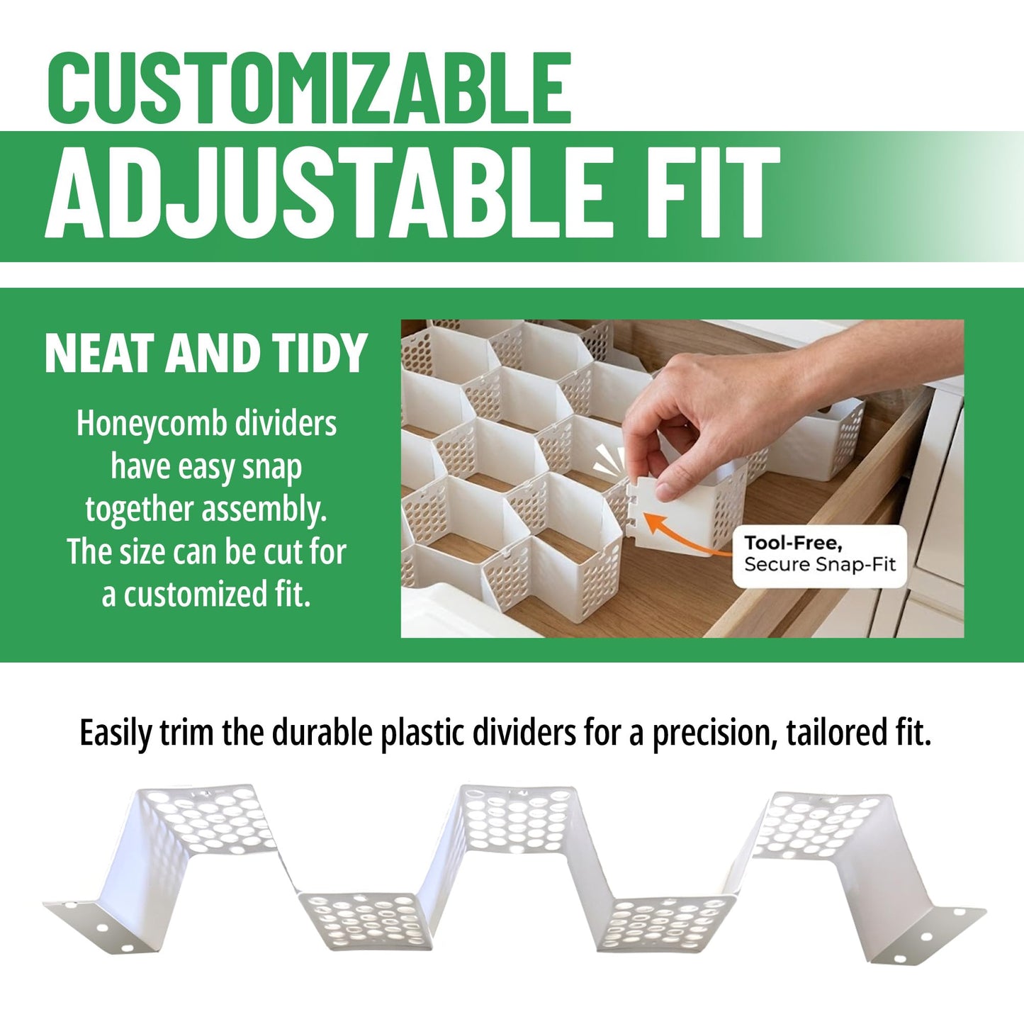 Evelots 8-Pack Honeycomb Drawer Organizers, 224 Cells, Expandable, White