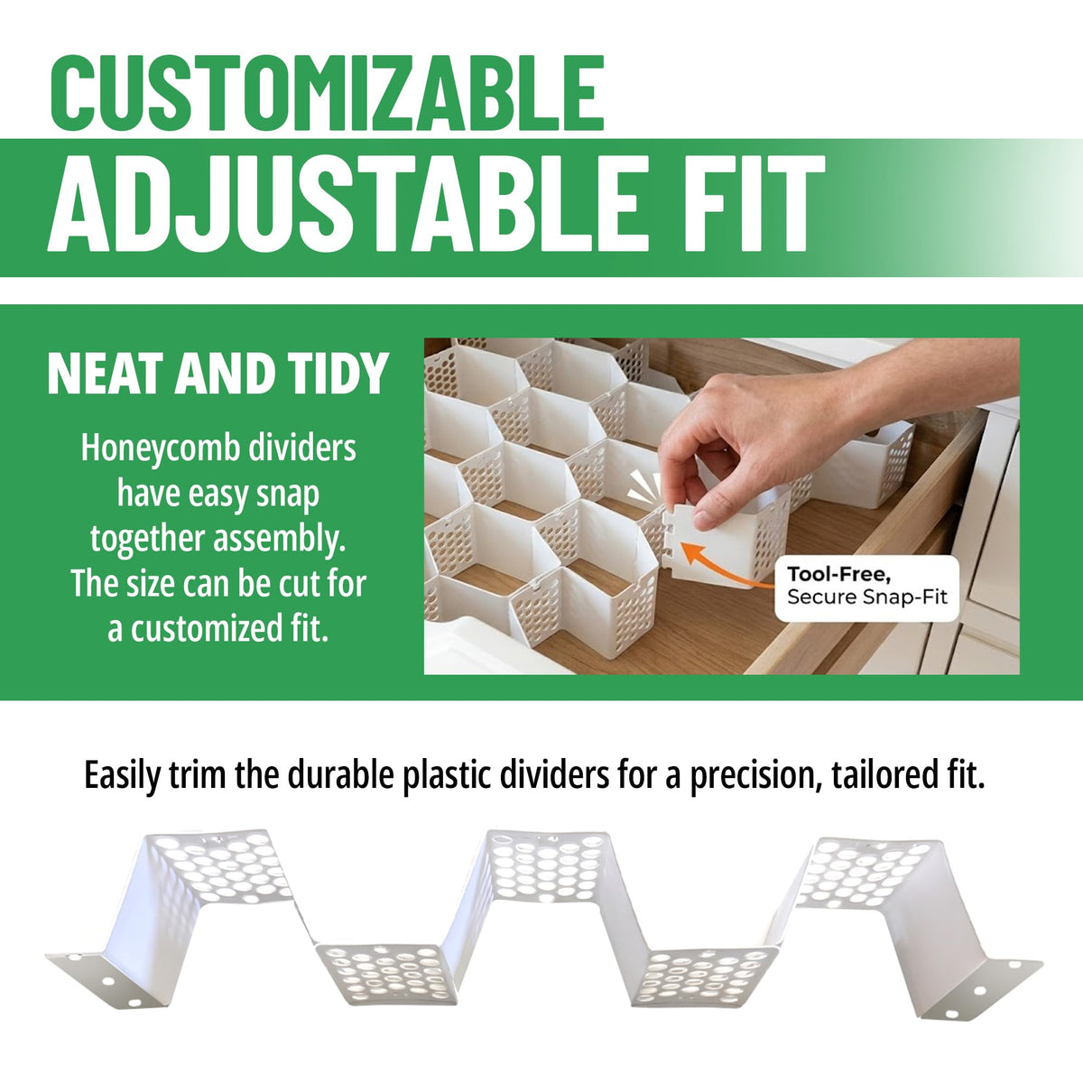 Evelots 8-Pack Honeycomb Drawer Organizers, 224 Cells, Expandable, White