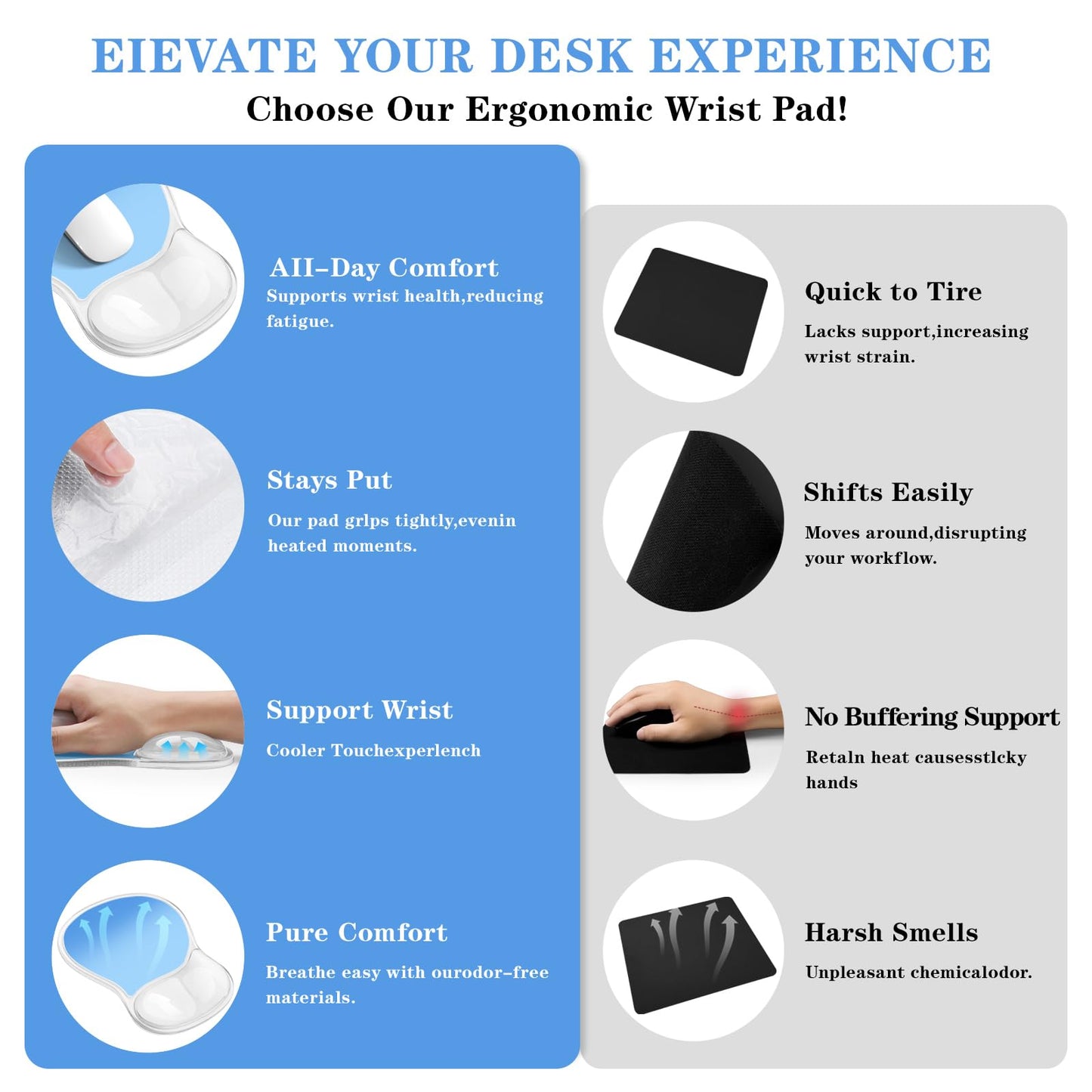 Mouse Pad with Wrist Rest,Ergonomic Mouse Pad with Comfortable Gel Wrist Rest Support and Non-Slip