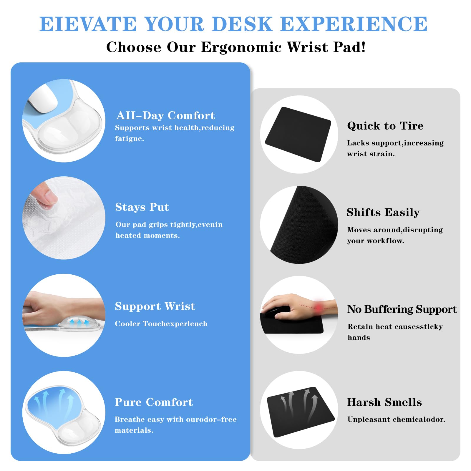 Mouse Pad with Wrist Rest,Ergonomic Mouse Pad with Comfortable Gel Wrist Rest Support and Non-Slip