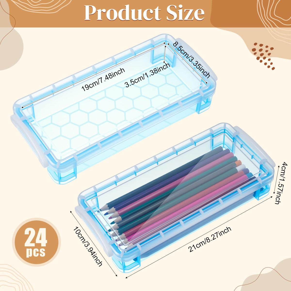 Gueevin 24 Pcs Pencil Box Clear Plastic Pencil Case, Macaron