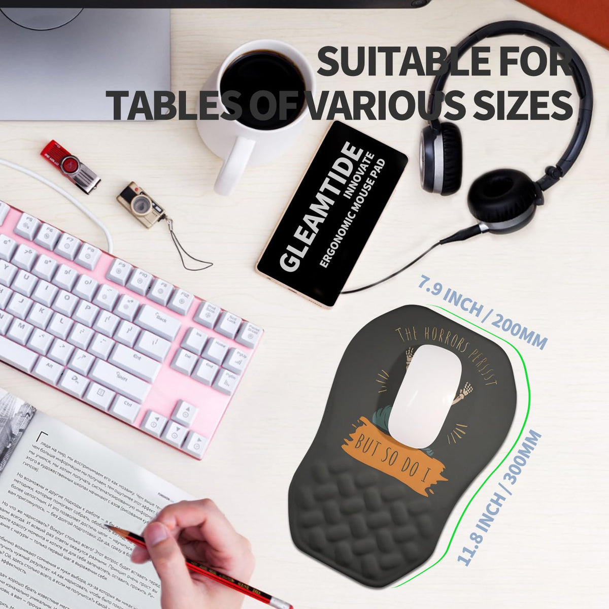 Gleamtide Ergonomic Raised Mouse Pad Wrist Support with Bilateral Slope Memory Foam Mousepad for