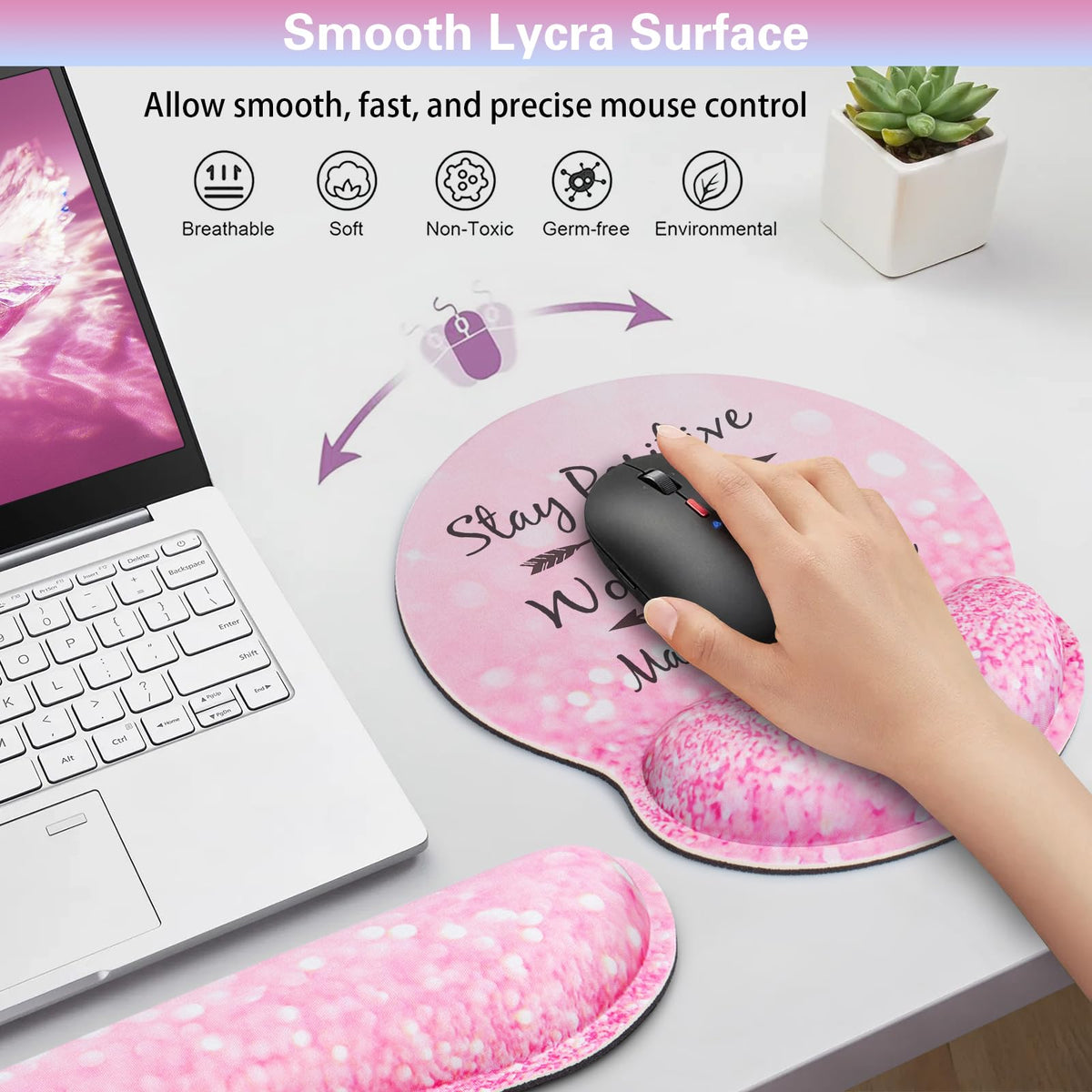 QOMOLAMA Mouse Pad with Wrist Rest Set Pink, 3-in-1 Wrist Support Mousepad Set,Gaming Mat Pad with