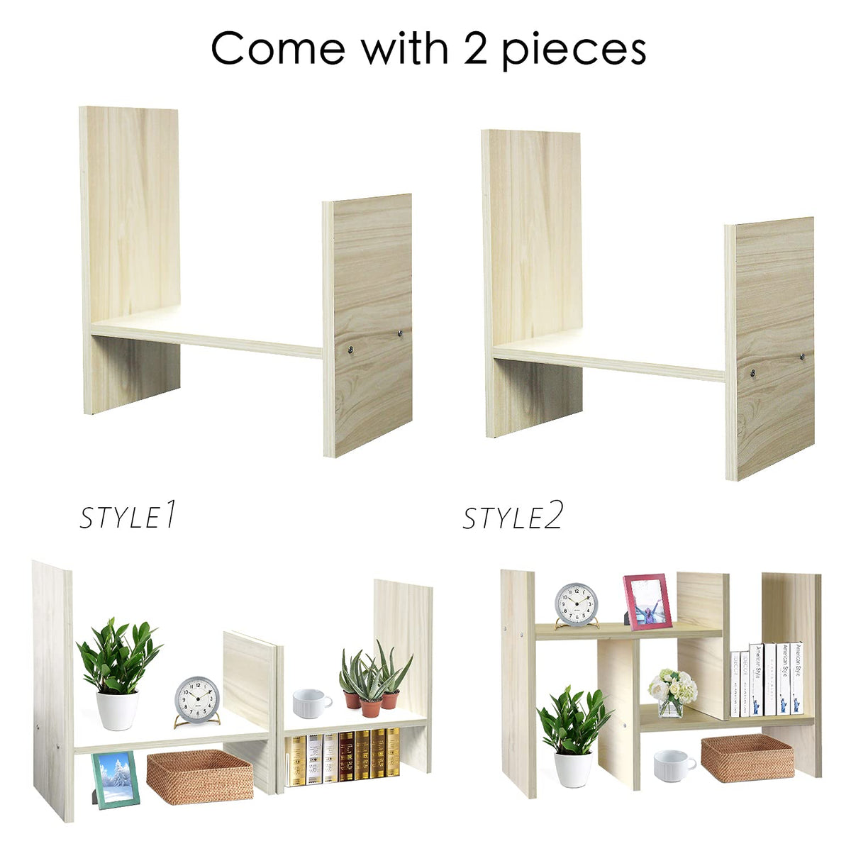 J.M.Deco Desktop Organizers and Storage for Office, Adjustable Desk Organizer Shelf Double H