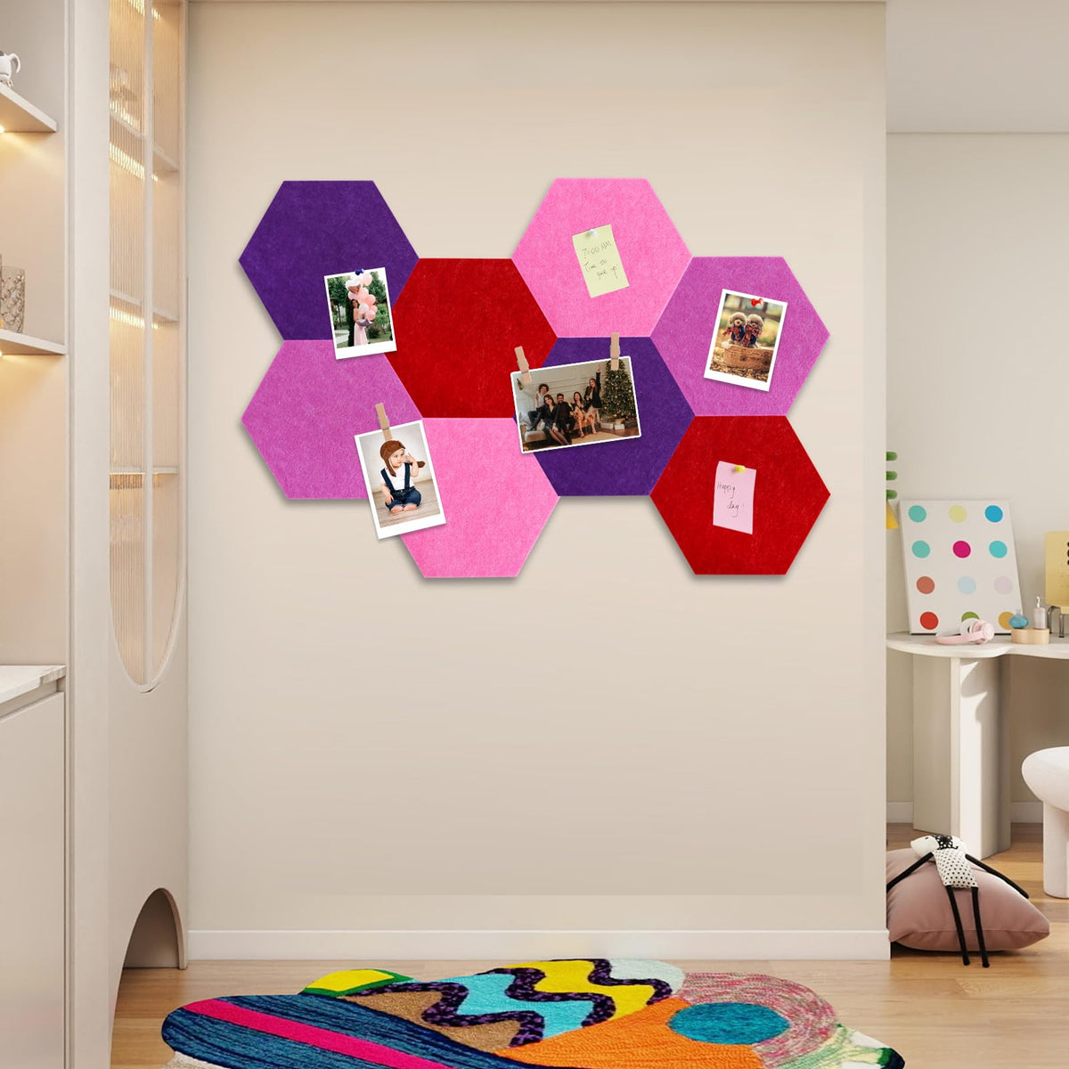 Vuzvuv 8Pcs Cork Bulletin Board for Wall Office-Hexagon Purple