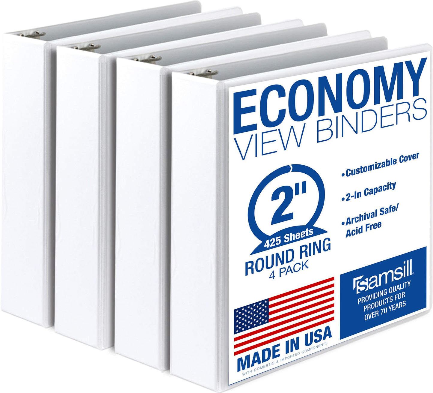 Samsill 2 Inch 3 Ring Binders, Economy Round Ring, Clear View Cover, 425 Sheet Capacity - for