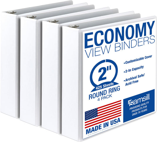 Samsill 2 Inch 3 Ring Binders, Economy Round Ring, Clear View Cover, 425 Sheet Capacity - for