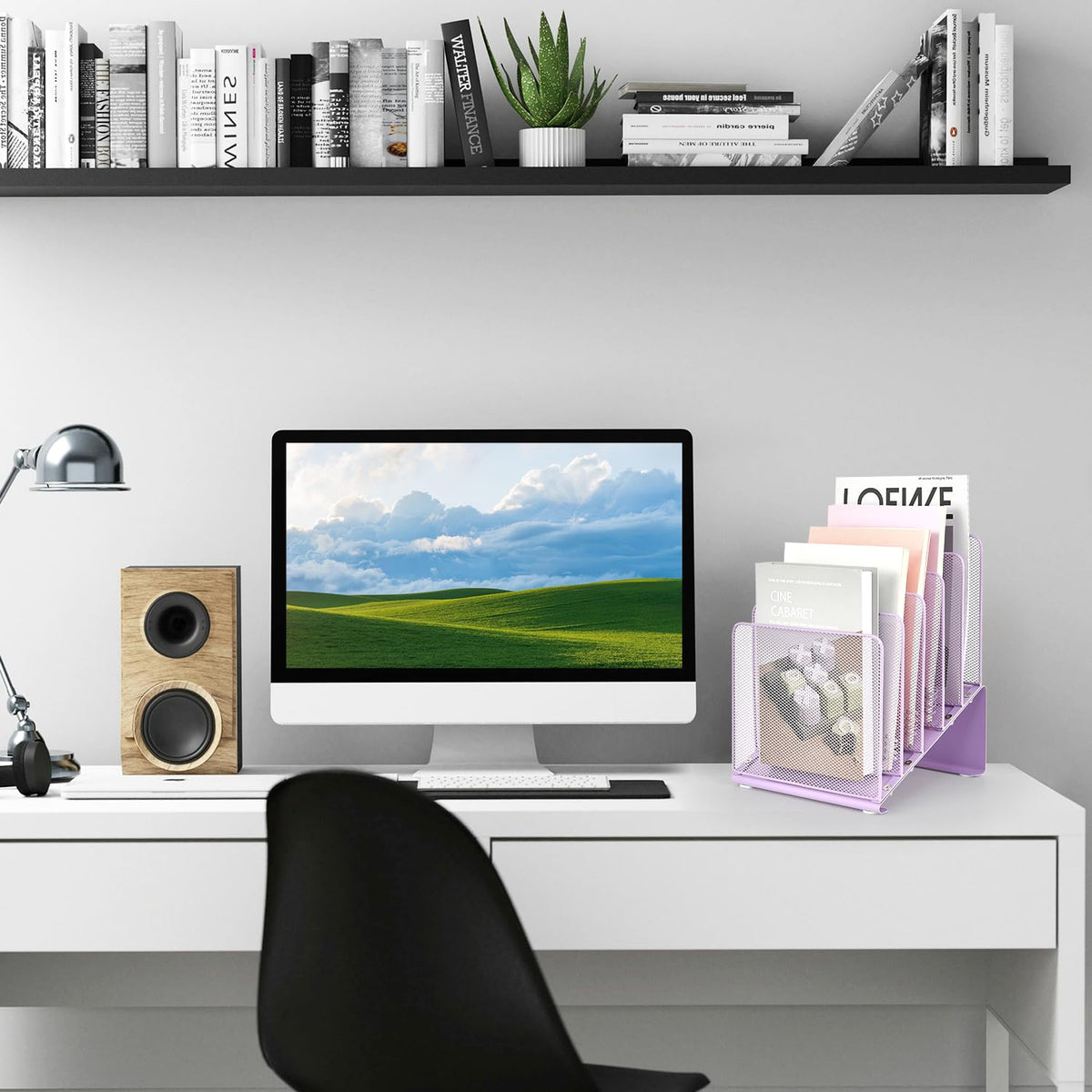 LEKETREE Purple File Organizer for Desk, Desk Organizer with 5-Section Vertical File Rack, File