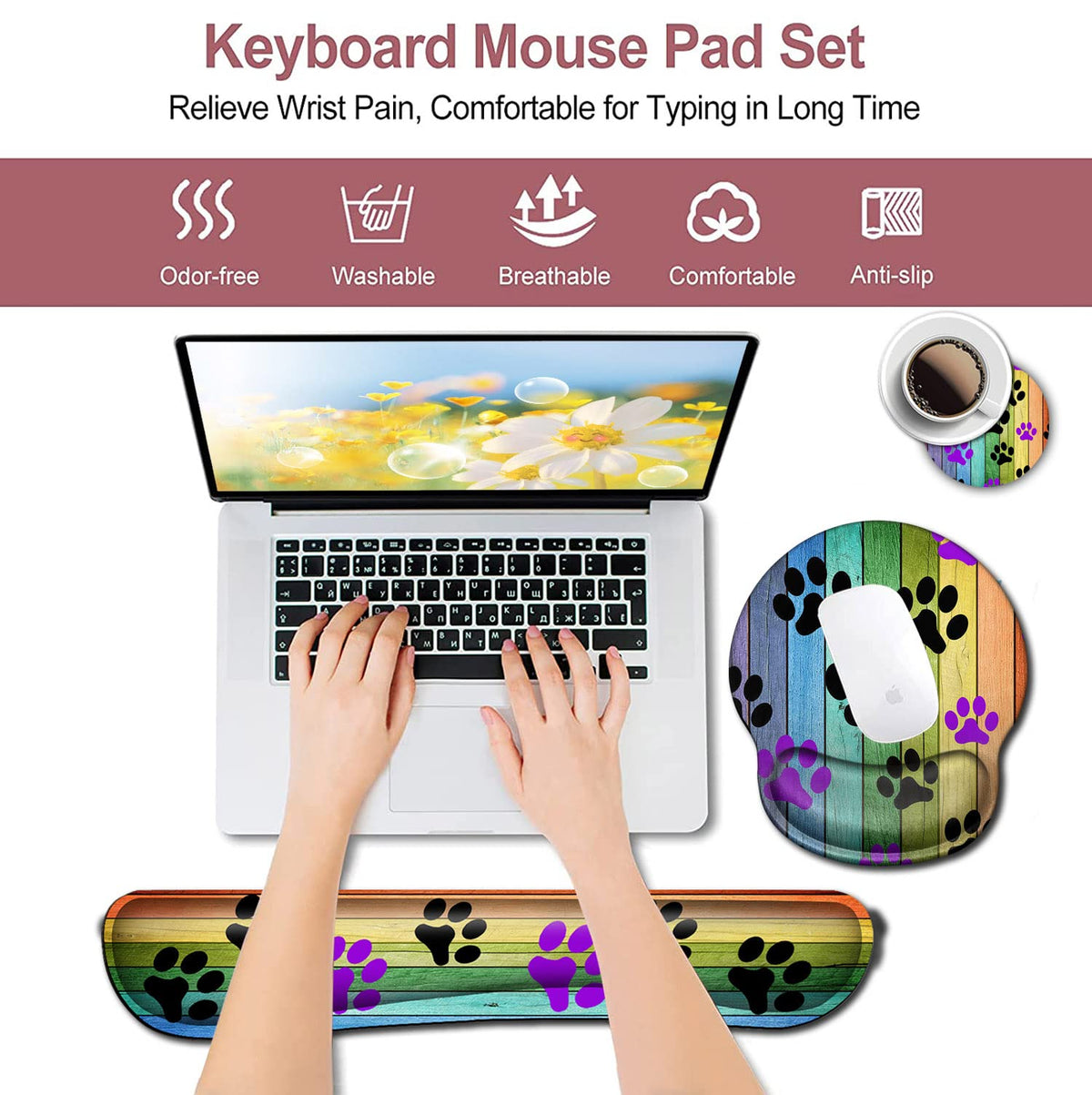 Mouse Pad with Wrist Support Memory Foam Keyboard Wrist Rest Gaming Mousepad Office Easy Typing