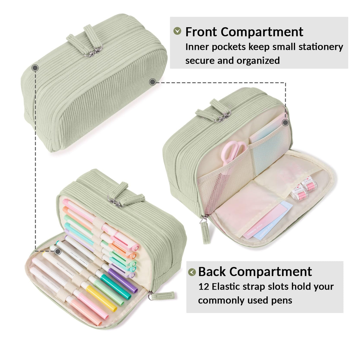Sooez Big Capacity Pencil Case Pen Pouch, Soft Corduroy Pencil Bag
