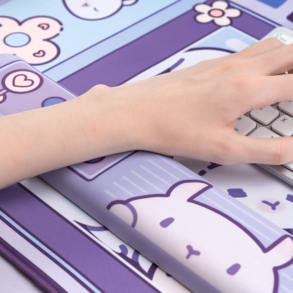 U Core Cute Rabbit Mouse Pad- 31.5'' x 17.3'' Large Non-Slip Rubber Base Desk Pad- Easy Clean