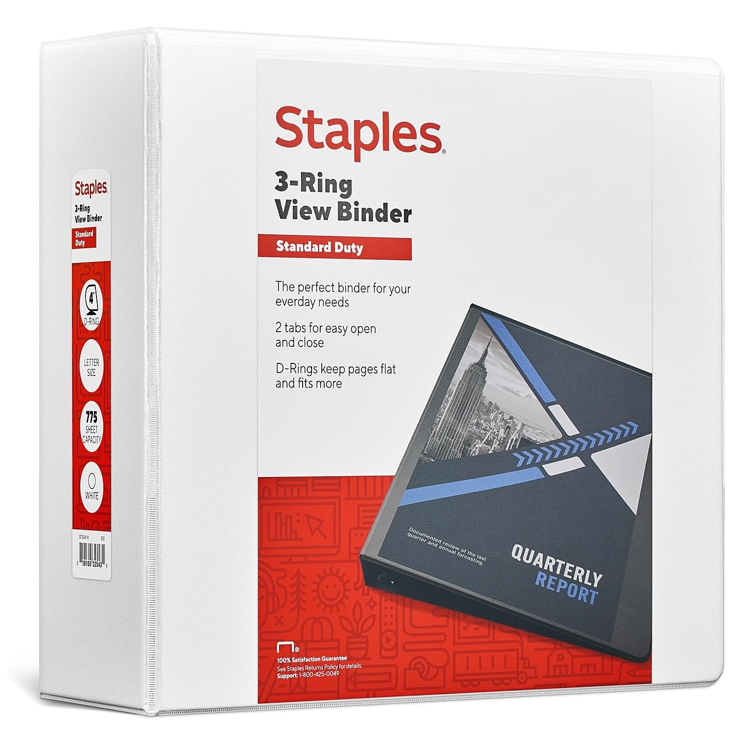 Staples Standard 4-Inch D-Ring View Binder, White, 775 Sheets