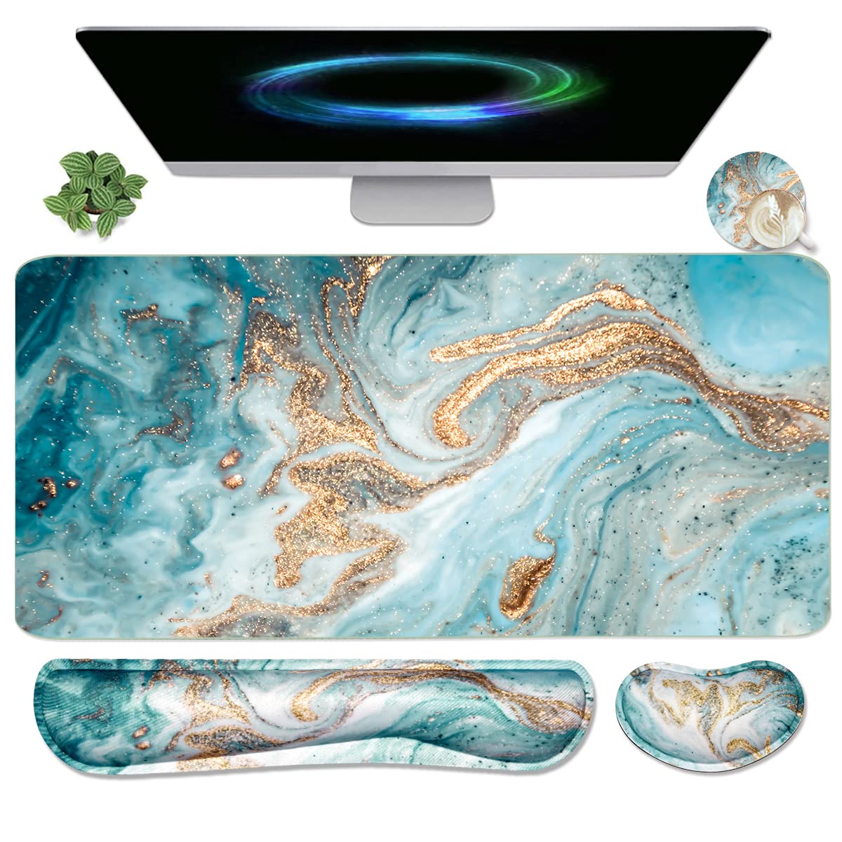 Keyboard Mouse Pad Set, Extended Mouse Pad+Keyboard Wrist Rest Support, Memory Foam Ergonomic Easy