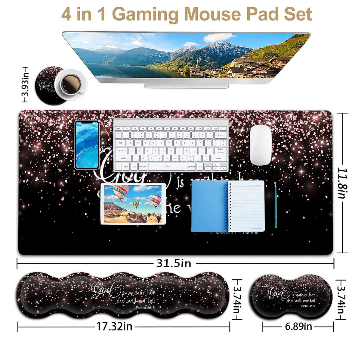 Large Mouse Pad with Wrist Support Set,Memory Foam Keyboard Wrist Rest+Extended Gaming Mouse