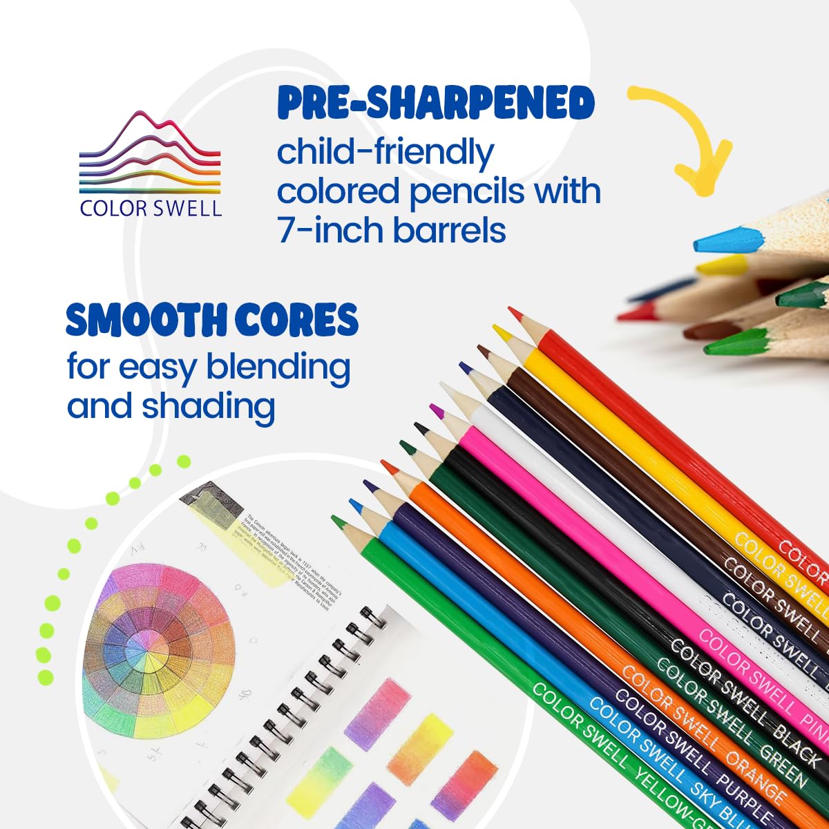Color Swell Bulk Colored Pencils, Pre-Sharpened, 12 Packs (144 Total)