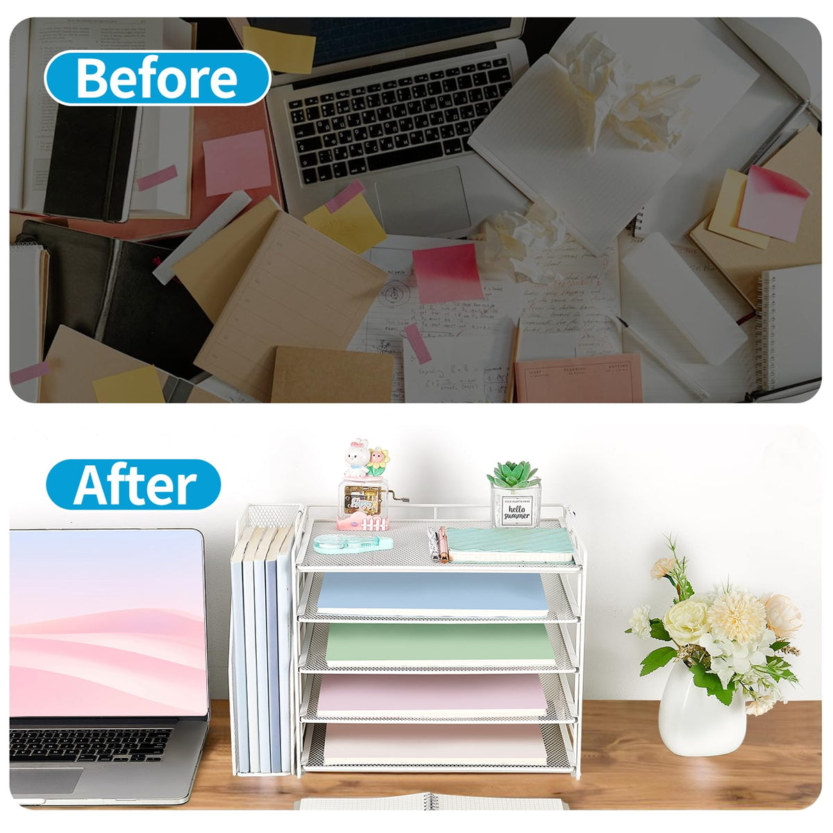 AUPSEN Desk Organizers and Accessories, 5-Tier Desktop Paper File Organizer with Removable File