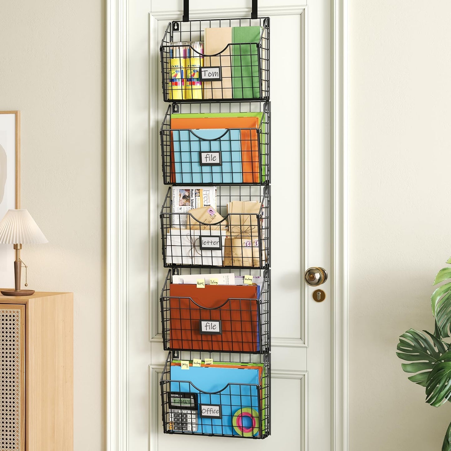X-cosrack 5-Tier Over the Door File Organizer, Stackable Hanging Wall Files Rack with Door Hooks