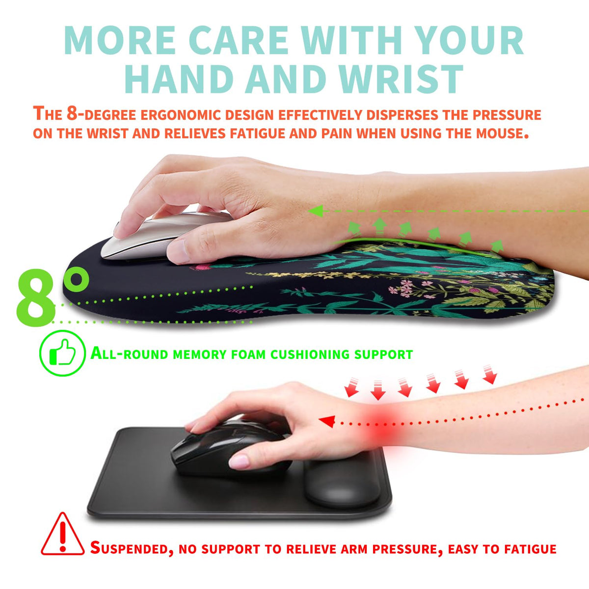 Kuosgm Ergonomic Mouse Pad Wrist Support with Memory Foam Massage Bulge, Carpal Tunnel Pain Relief