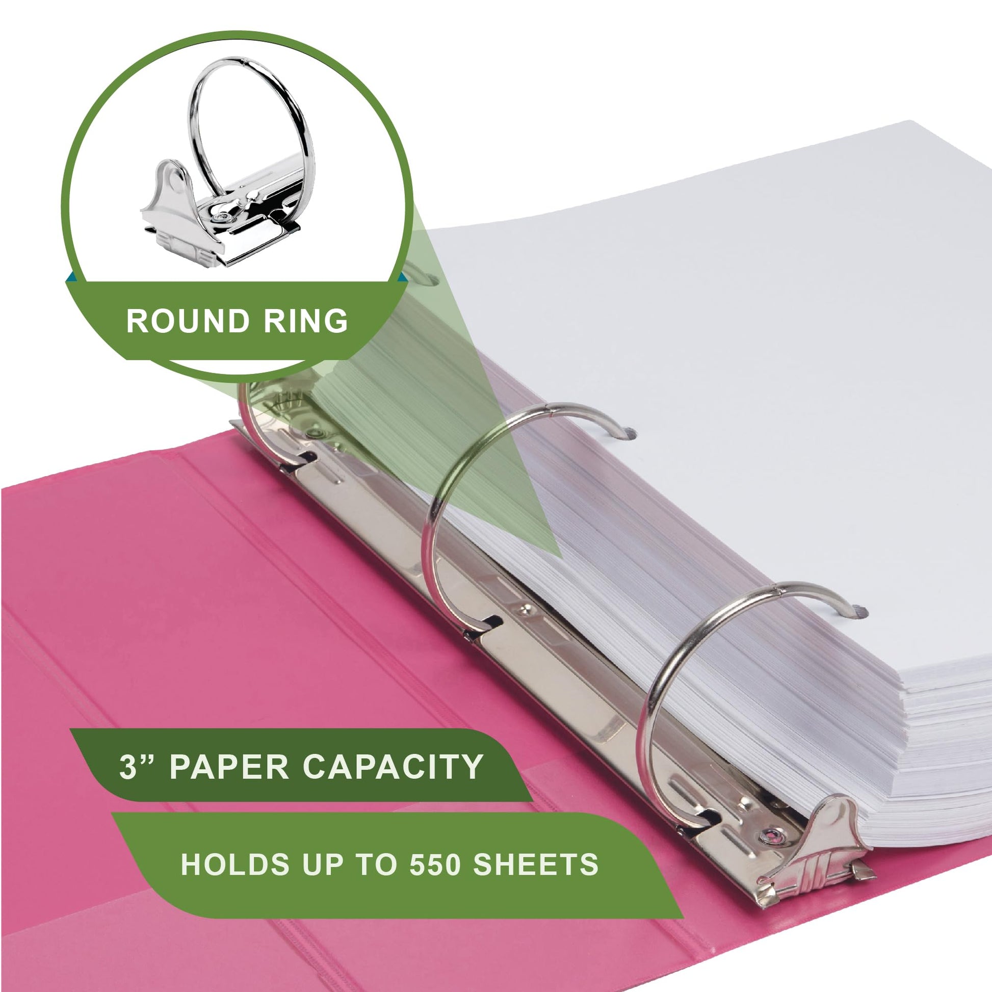 Samsill Earth’s Choice™, Durable Fashion Color 3 Ring View Binder, 3 Inch Round Ring, Up to 25%