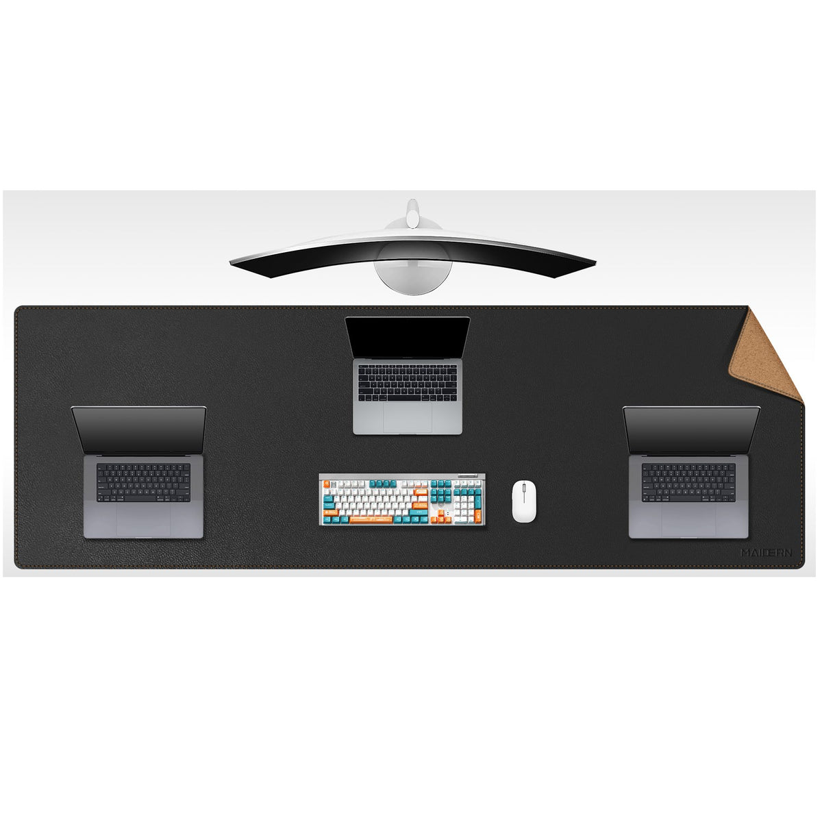 MAIDERN 70.8”x 23.6” Cork & Leather Desk Mat, Large Desk Pad (Black)