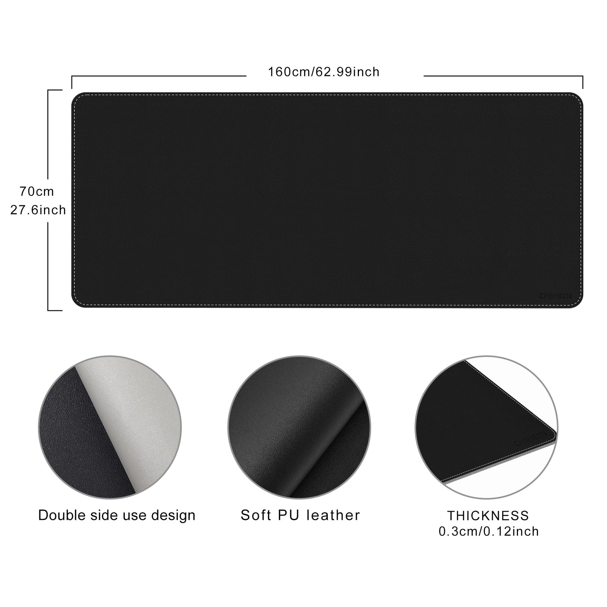 Chihein 63" x 28" 4XL PU Leather Desk Mat (Black/Gray), Huge Mouse Pad, Dual Sided Desk Pad