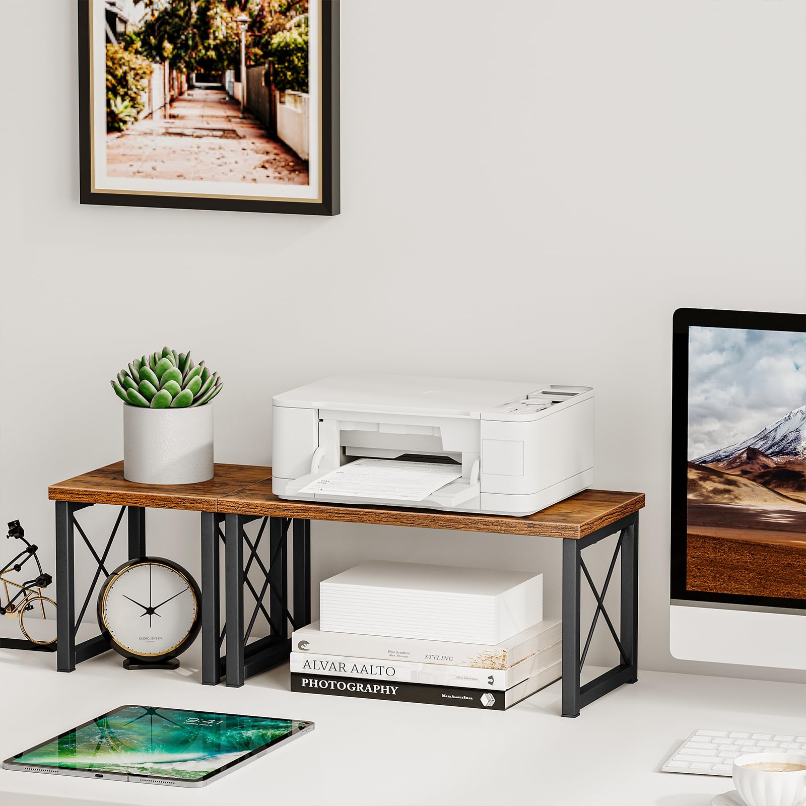 Honiter Desk Shelf Organizer, Desk Shelf for Top of Desk, 2 Tier Adjustable Small Bookshelf