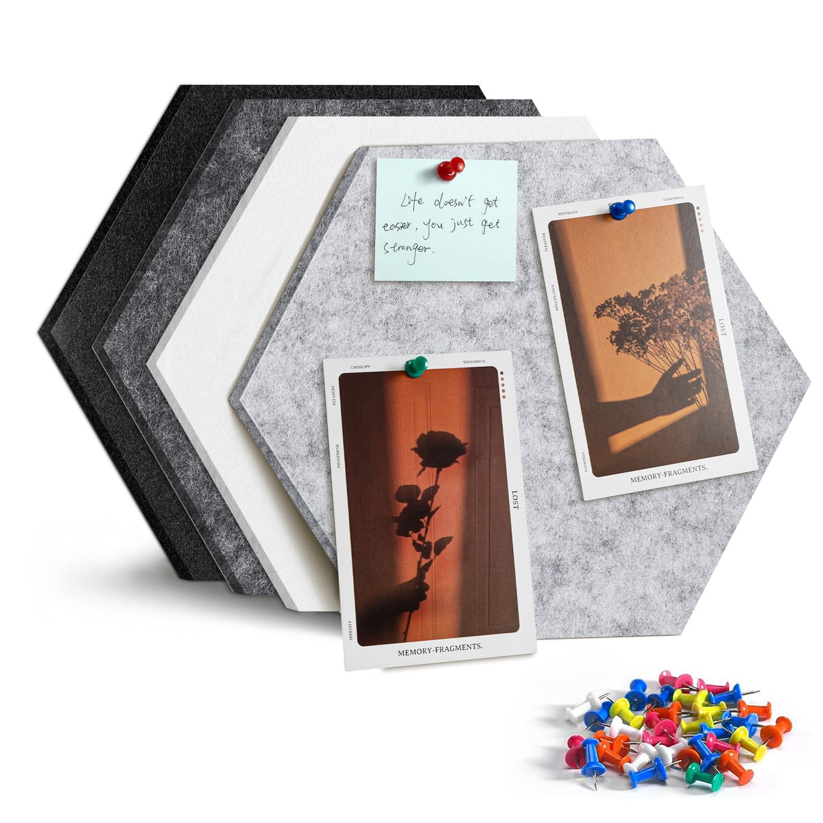 Uoisaiko 4 Pack Hexagon Felt Bulletin Board Tiles - 12" Large Thick Pin Board for Walls with 30