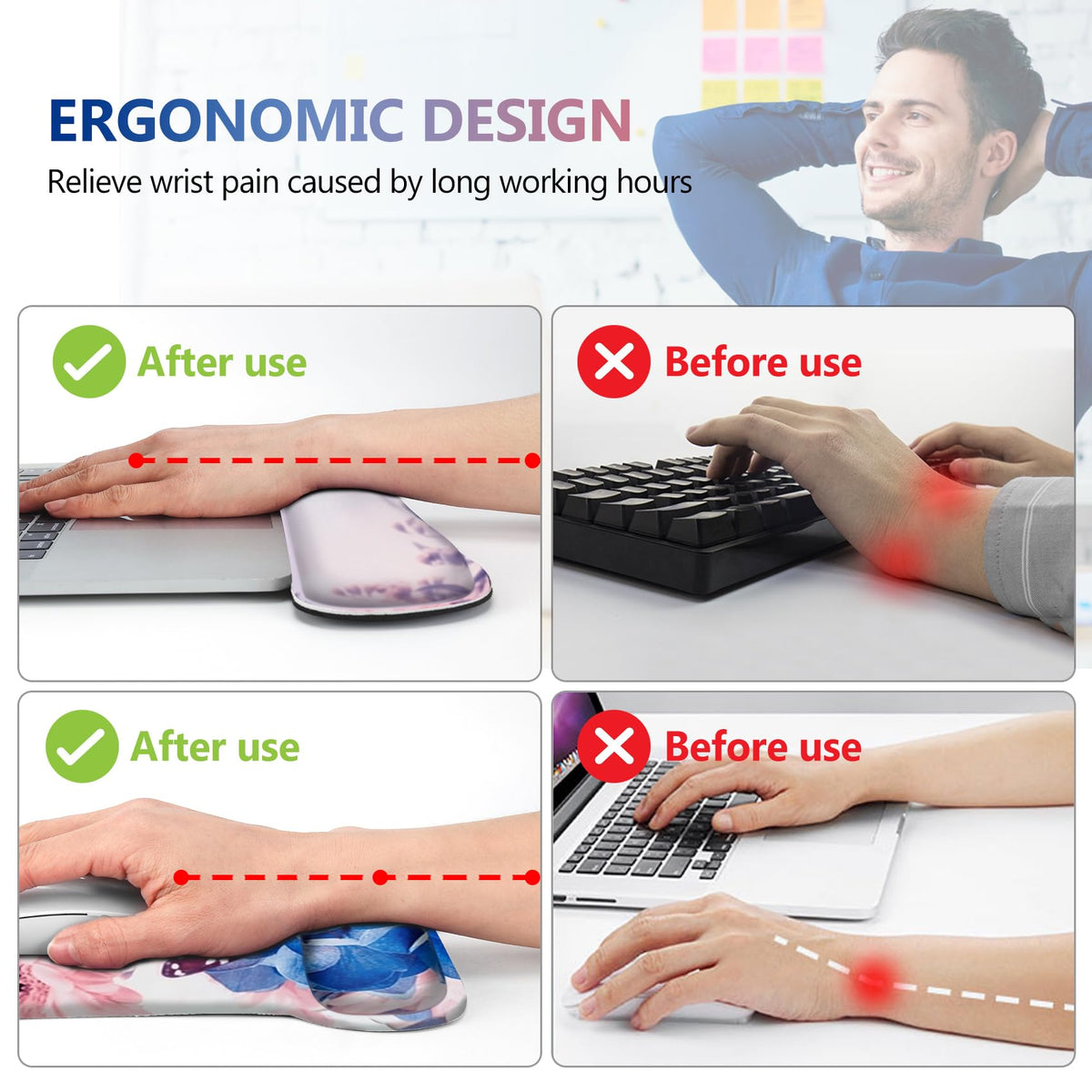 AIMSA Wrist Rest Support Mouse Pad Ergonomic, Memory Foam Keyboard Wrist Rest Set Non-Slip Easy