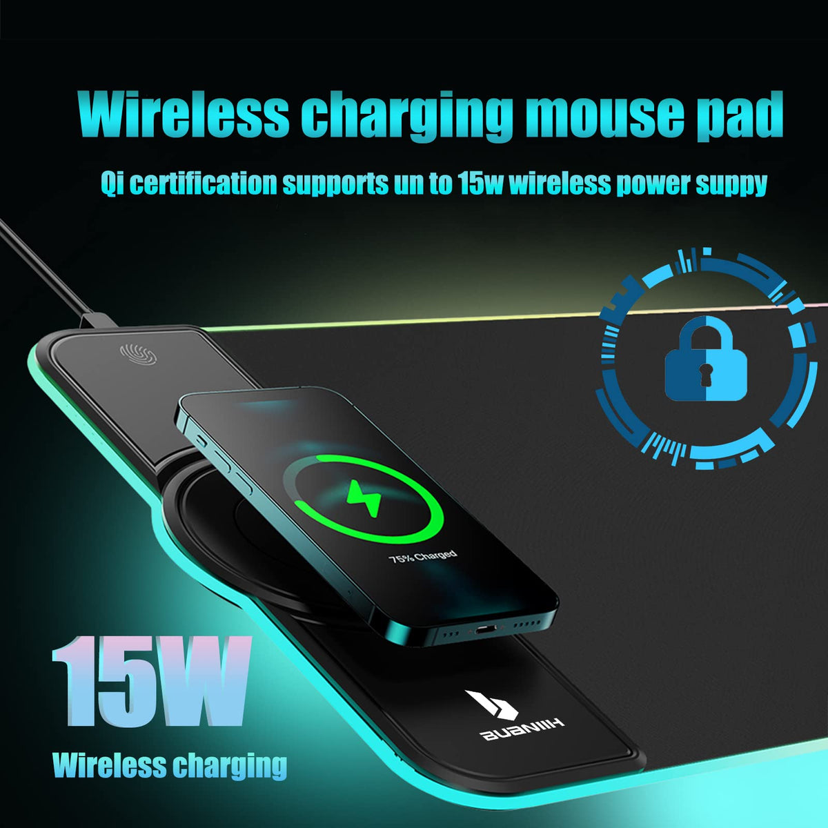 Gaming Mouse Pad,Wireless Mouse Pad Charging,15W Fast Charging