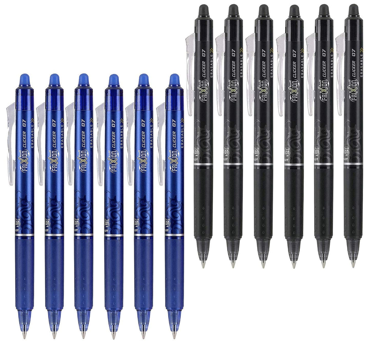 PILOT FriXion Clicker 0.7mm, Erasable Gel Pens, Fine Point, 6 Black & 6 Blue (12 Pens)