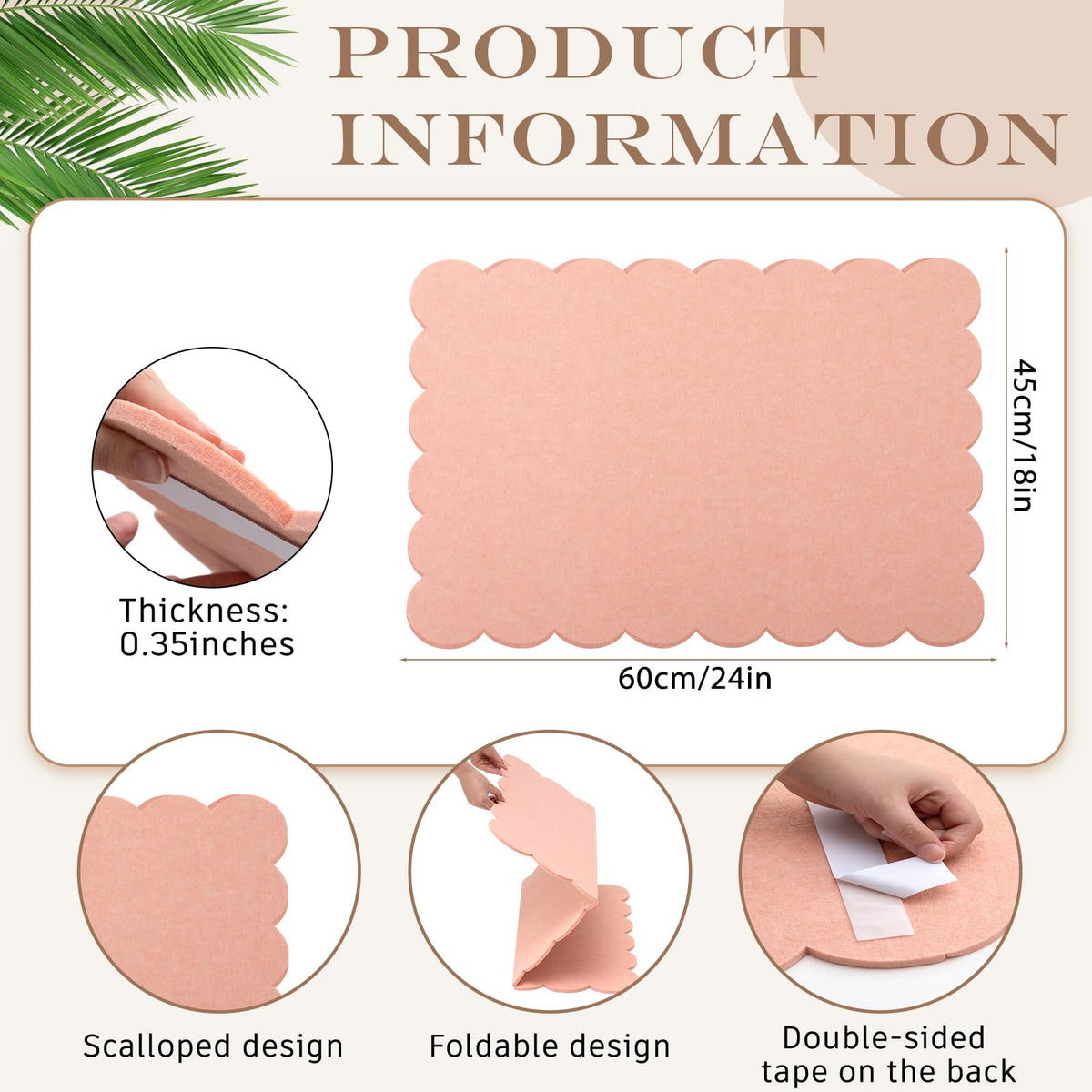 Mooliwe Scalloped Felt Bulletin Cork Board Foldable Light Pink 36 * 24 Inch