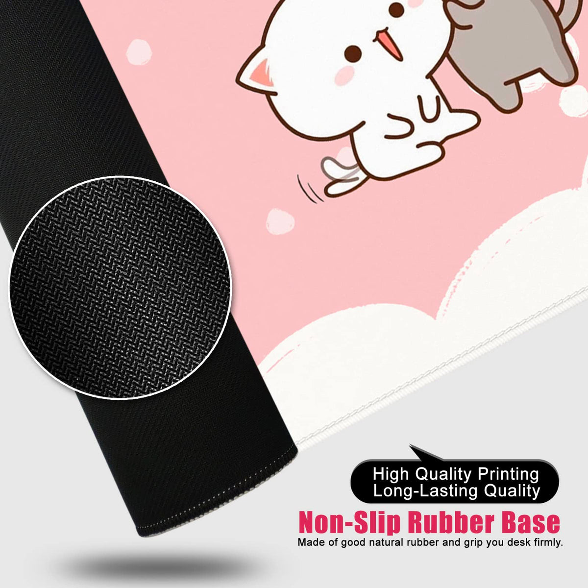 Pink Large Gaming Mouse Pad Cat Desk Mat Cute Mouse Mat 35x15.7x0.12 inch Women Extra Large Desk