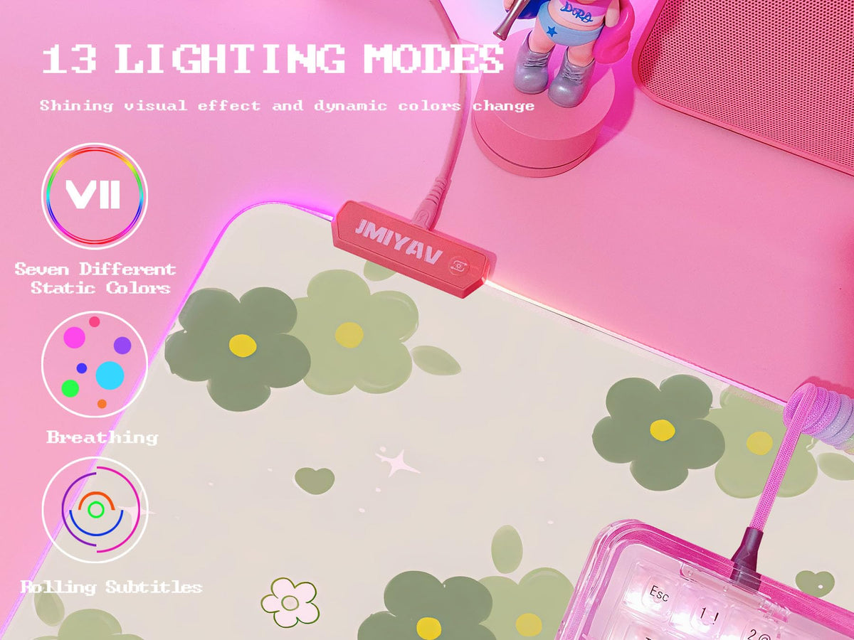 JMIYAV Pink RGB Gaming Mouse Pad 31.5x12 Inch PC XL Large Extended Glowing Led Light Up Desk Pad