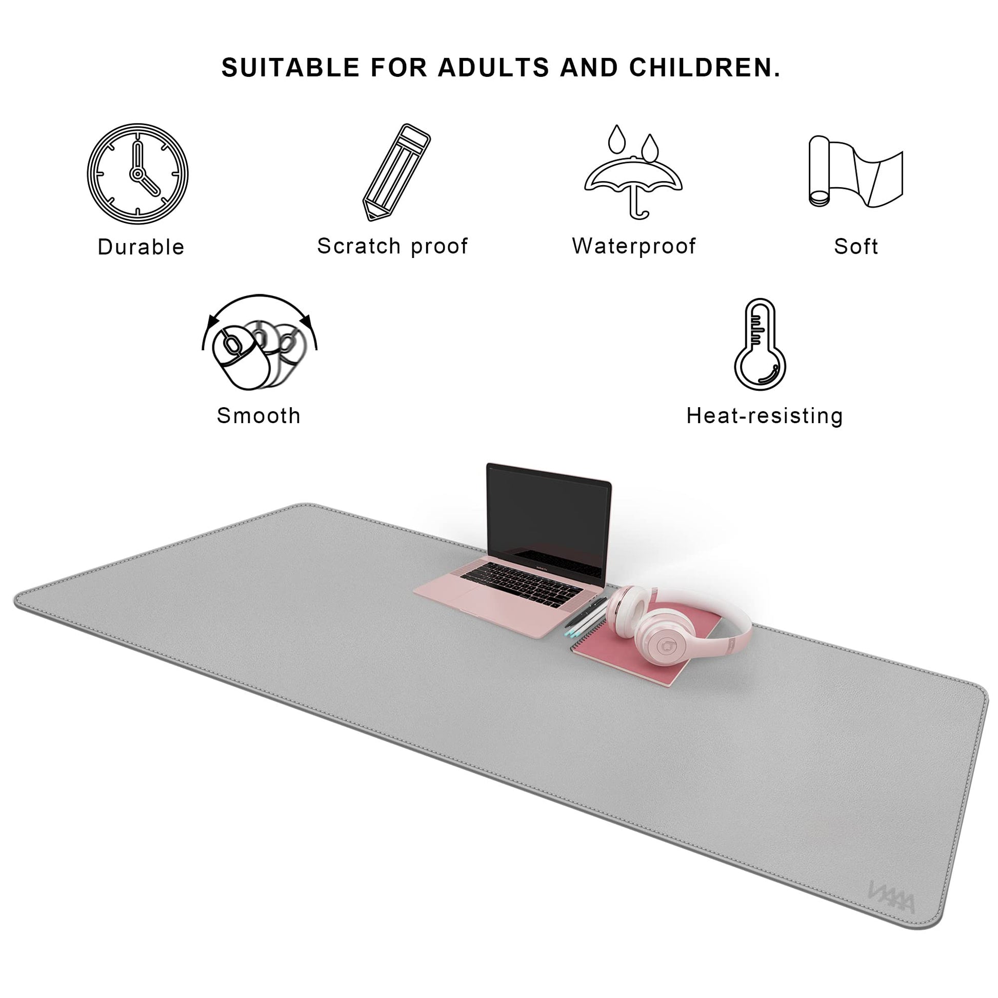 Desk Mat on top of Desks, Vyaaa 63" x 23.6" PU Leather Desk Mat, Large Desk Blotter Pad for Office