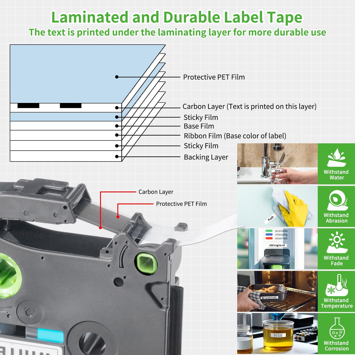 TZe-221 TZe221 Replacement for Brother P Touch Label Maker Tape 9mm 0.35''