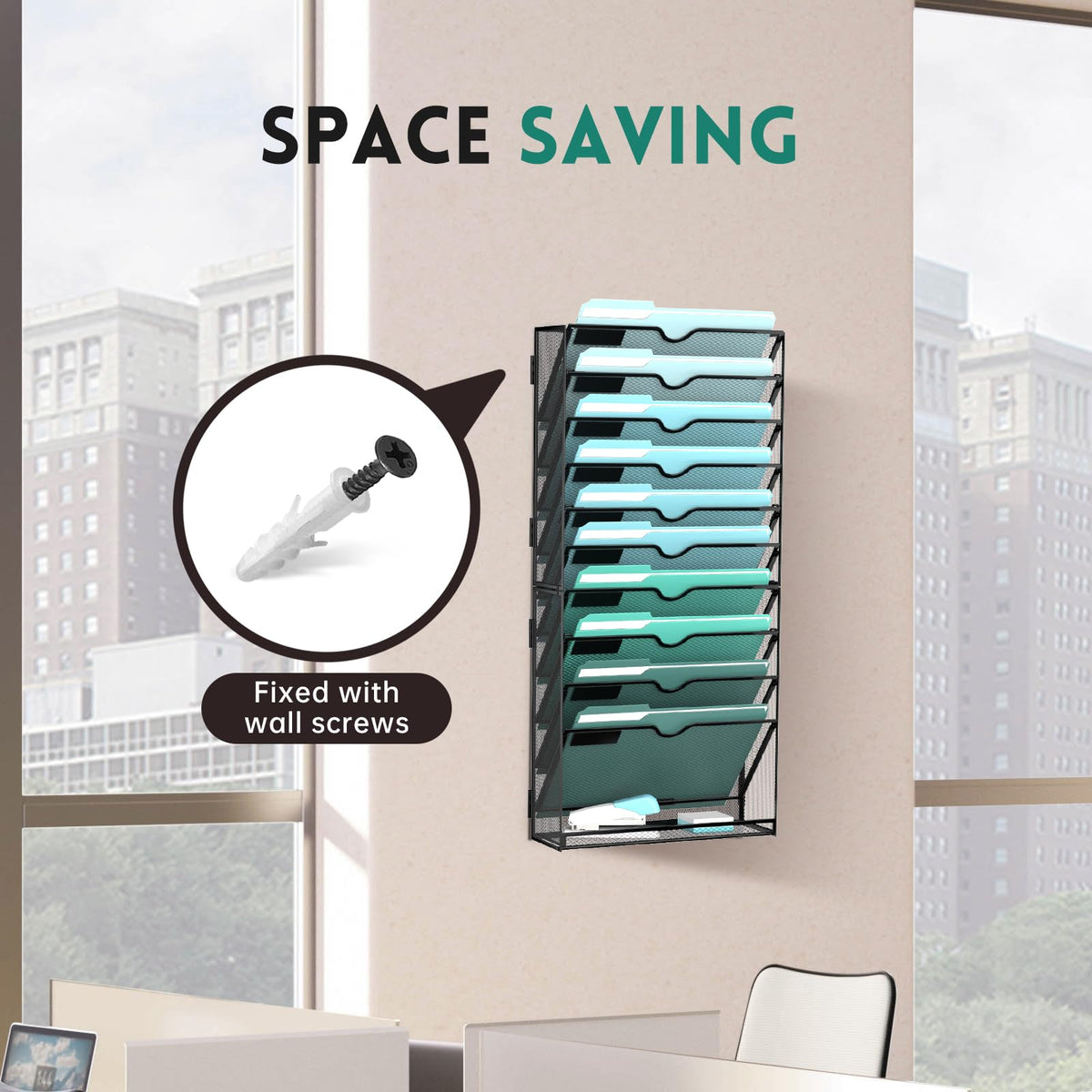 11-Tier Wall File Organizer, Hanging File Holder, Wall Mounted Mail Sorter